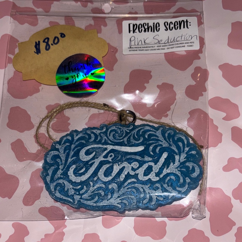 Blue Ford Car Freshener/ pink seduction scented